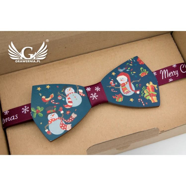 Christmas Bow Tie with UV Print - Snowmen - MDR033