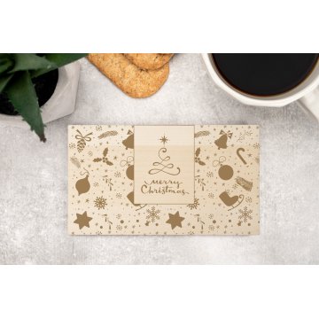 Christmas Coasters 2 pcs. made of solid maple wood - engraving of any logo, wishes - size 153x86mm - PDK013