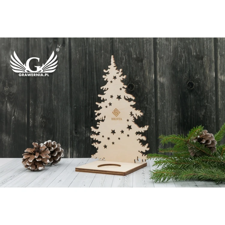 Wooden Christmas Tree Candle Holder with Custom Engraving - height 19.5cm - DEK013