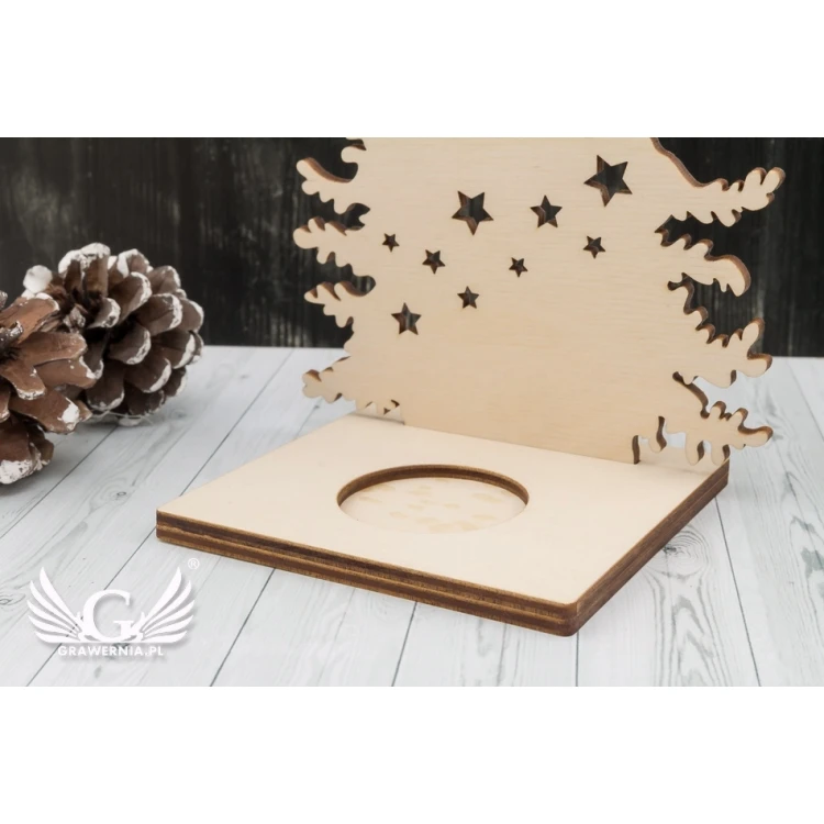 Wooden Christmas Tree Candle Holder with Custom Engraving - height 19.5cm - DEK013