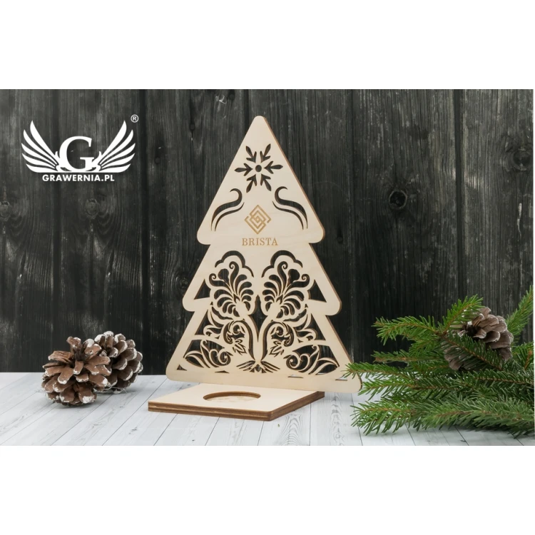 Wooden Christmas Tree Candle Holder with Custom Engraving - height 20.5cm - DEK014