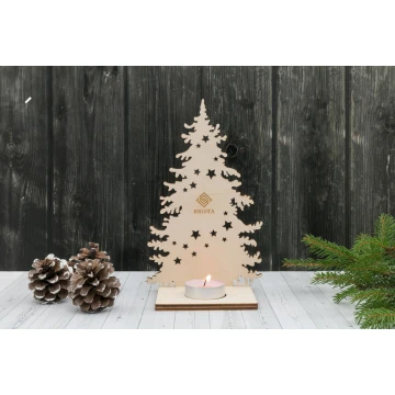 Wooden Christmas Tree Candle Holder with Custom Engraving - height 19.5cm - DEK013