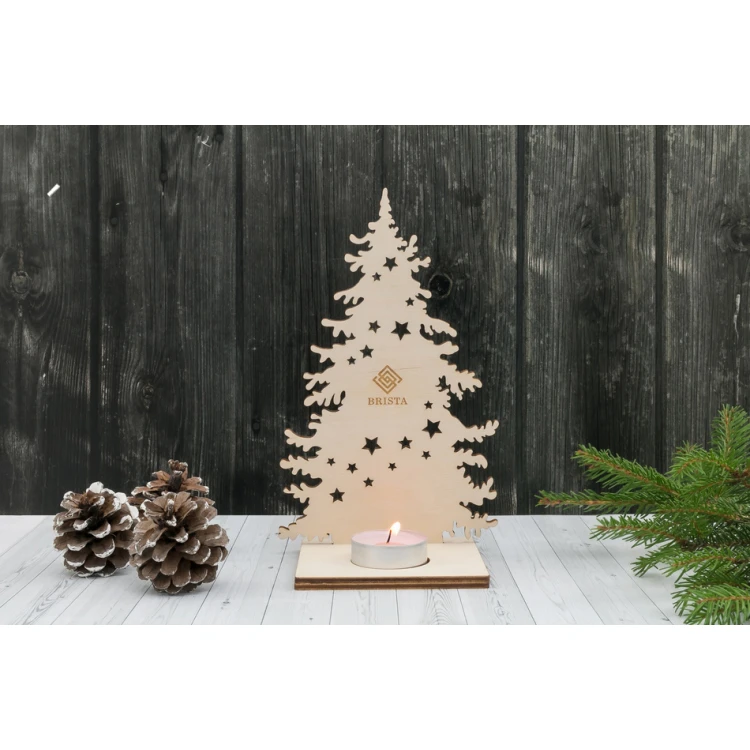 Wooden Christmas Tree Candle Holder with Custom Engraving - height 19.5cm - DEK013