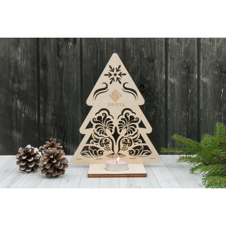 Wooden Christmas Tree Candle Holder with Custom Engraving - height 20.5cm - DEK014