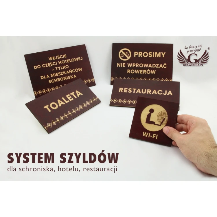 Shield System - Graphic design of shields and plaques for a shelter, hotel, restaurant - SZ178