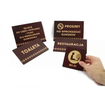 Shield System - Graphic design of shields and plaques for a shelter, hotel, restaurant - SZ178