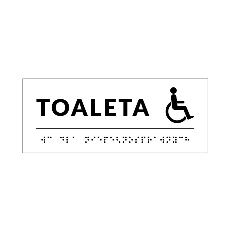 Braille Signage System for Schools - Toilet - Size 200x80mm - Hard PVC - DECO WHITE - TAB348