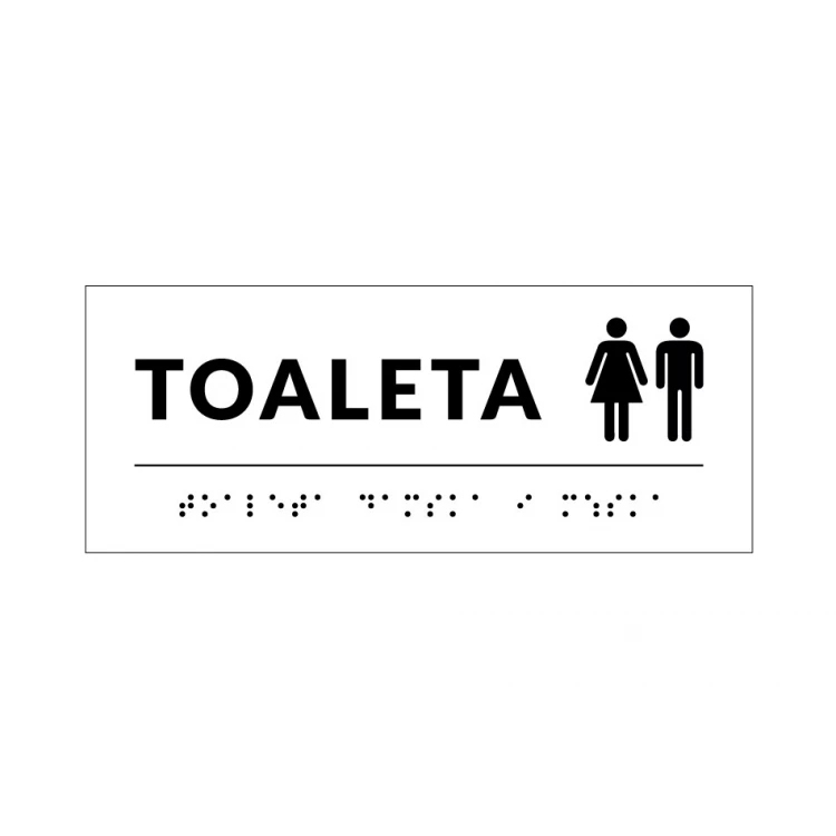 Braille Signage System for Schools - Toilet - Size 200x80mm - Hard PVC - DECO WHITE - TAB348