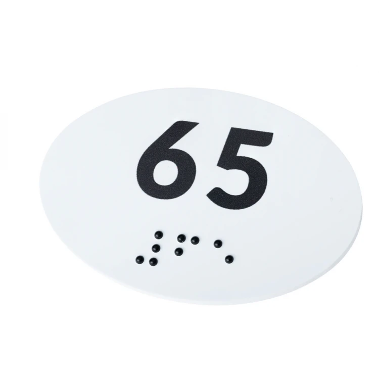 Braille Signage System for Schools - Number Tag - Size 60x40mm - Hard PVC - DECO WHITE - TAB349