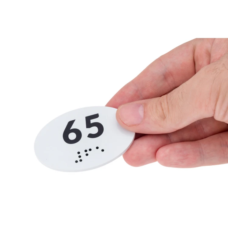 Braille Signage System for Schools - Number Tag - Size 60x40mm - Hard PVC - DECO WHITE - TAB349