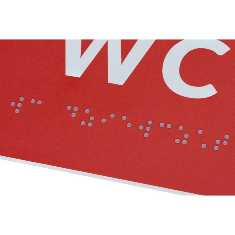 Braille Signage System for Schools - Toilet - Size 200x80mm - Hard PVC - DECO RED - TAB370