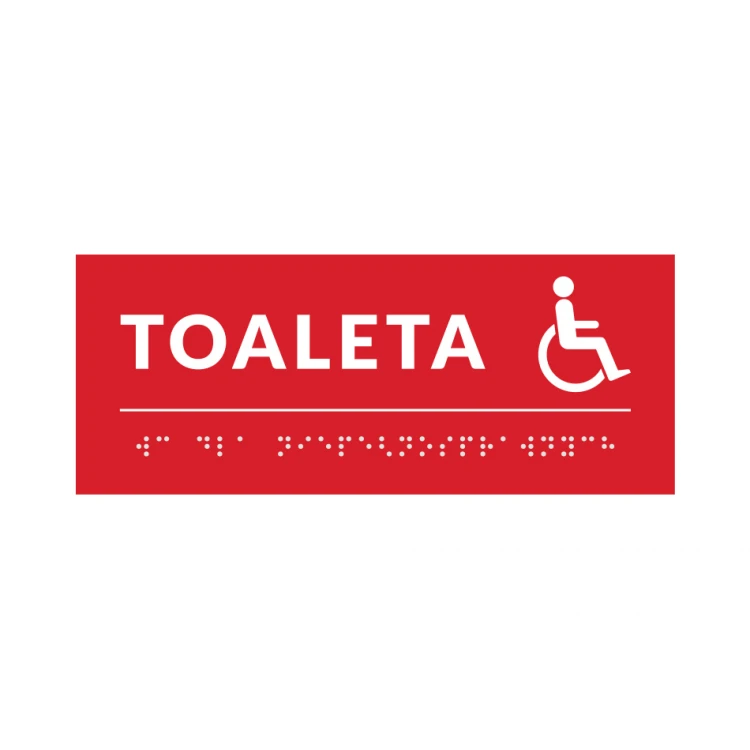 Braille Signage System for Schools - Toilet - Size 200x80mm - Hard PVC - DECO RED - TAB370