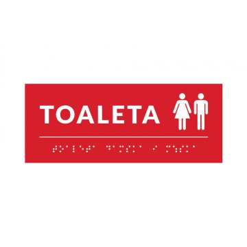 Braille Signage System for Schools - Toilet - Size 200x80mm - Hard PVC - DECO RED - TAB370