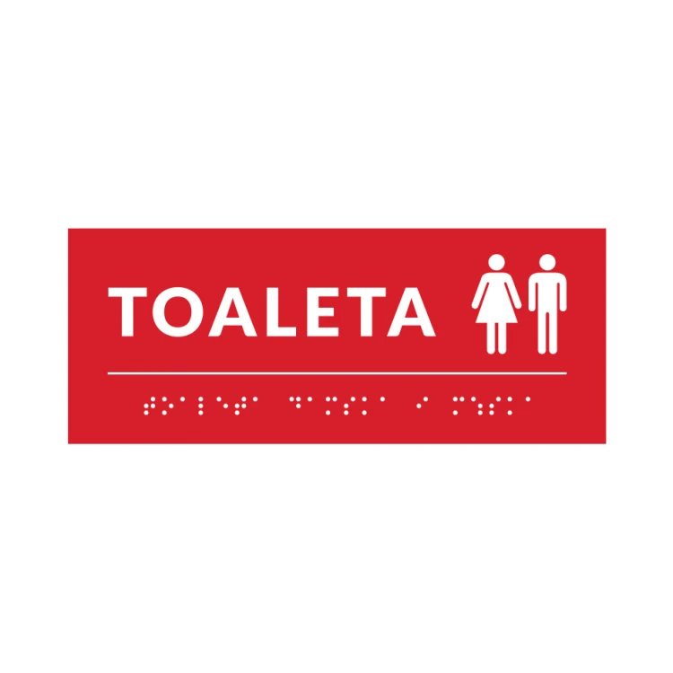 Braille Signage System for Schools - Toilet - Size 200x80mm - Hard PVC - DECO RED - TAB370