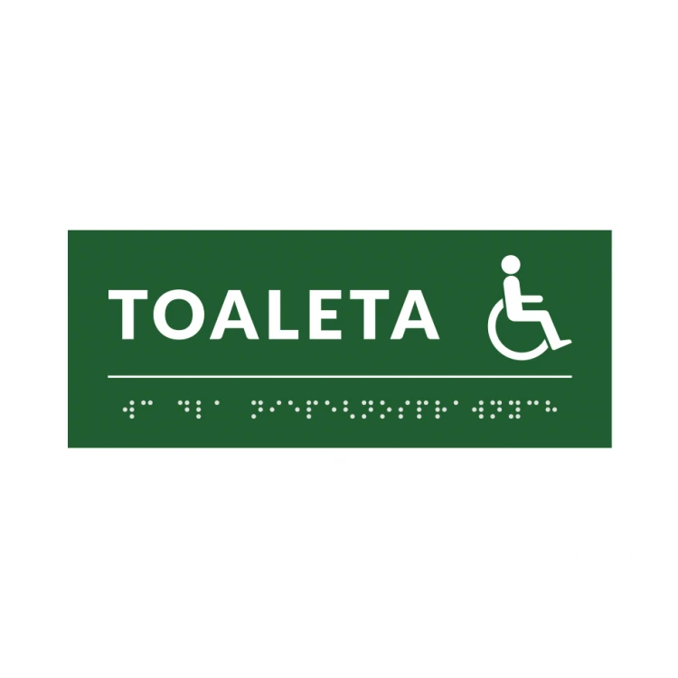 Braille Signage System for Schools - Toilet - Size 200x80mm - Hard PVC - DECO GREEN - TAB381