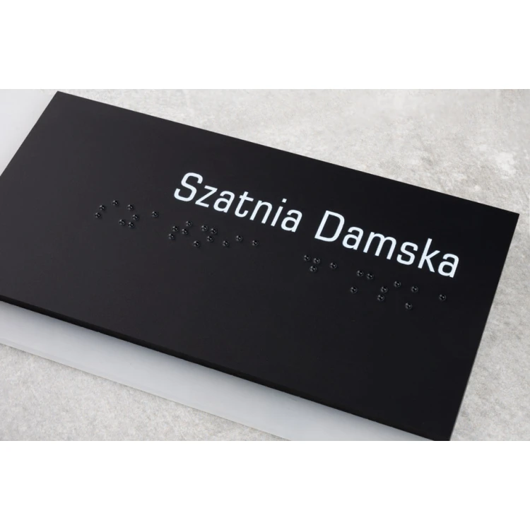 Women's cloakroom - Braille lettering plaque for door or wall - frosted plexi and black ADA size 200x75mm - TAB282