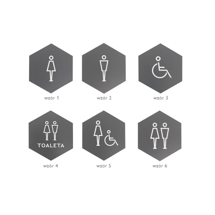 Hexagonal Toilet Signs - Grey Engraving Laminate - Size 110x127mm - TT012