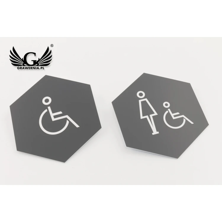 Hexagonal Toilet Signs - Grey Engraving Laminate - Size 110x127mm - TT012