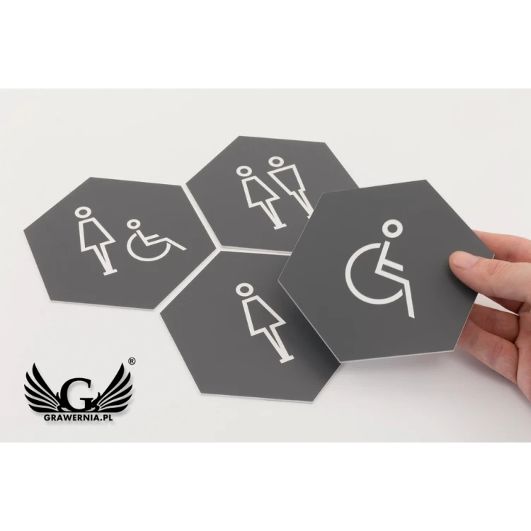 Hexagonal Toilet Signs - Grey Engraving Laminate - Size 110x127mm - TT012