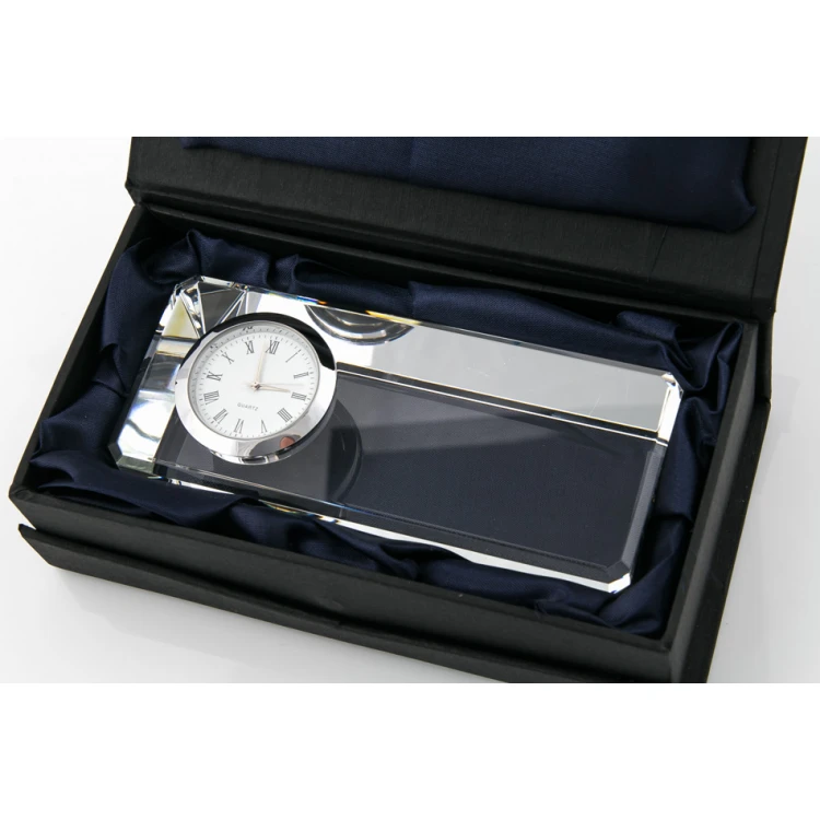 Roger Glass Paperweight with Clock - Any Engraving - PK001