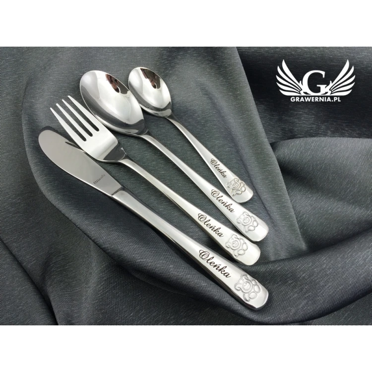 Amefa Teddy Bear Cutlery with Any Engraving - Exclusive 4-Piece Set for Children - ZSZ003