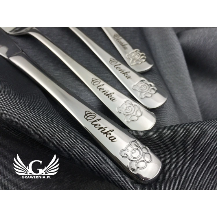 Amefa Teddy Bear Cutlery with Any Engraving - Exclusive 4-Piece Set for Children - ZSZ003