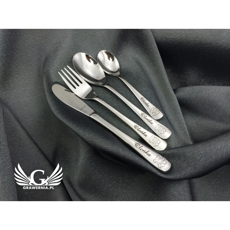 Amefa Teddy Bear Cutlery with Any Engraving - Exclusive 4-Piece Set for Children - ZSZ003