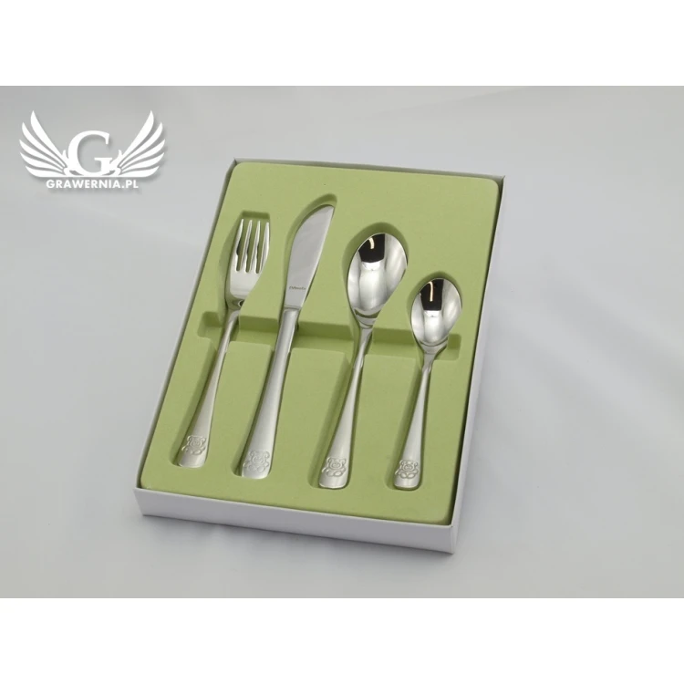 Amefa Teddy Bear Cutlery with Any Engraving - Exclusive 4-Piece Set for Children - ZSZ003