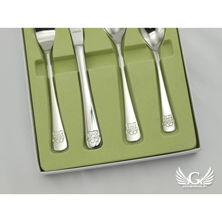 Amefa Teddy Bear Cutlery with Any Engraving - Exclusive 4-Piece Set for Children - ZSZ003