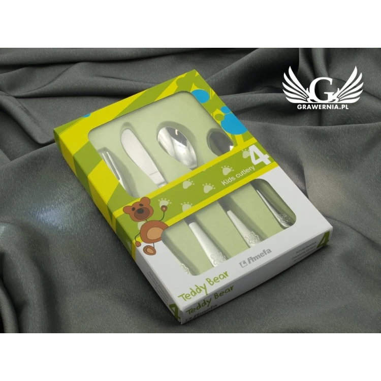 Amefa Teddy Bear Cutlery with Any Engraving - Exclusive 4-Piece Set for Children - ZSZ003