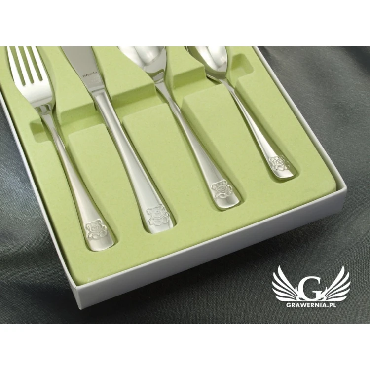 Amefa Teddy Bear Cutlery with Any Engraving - Exclusive 4-Piece Set for Children - ZSZ003