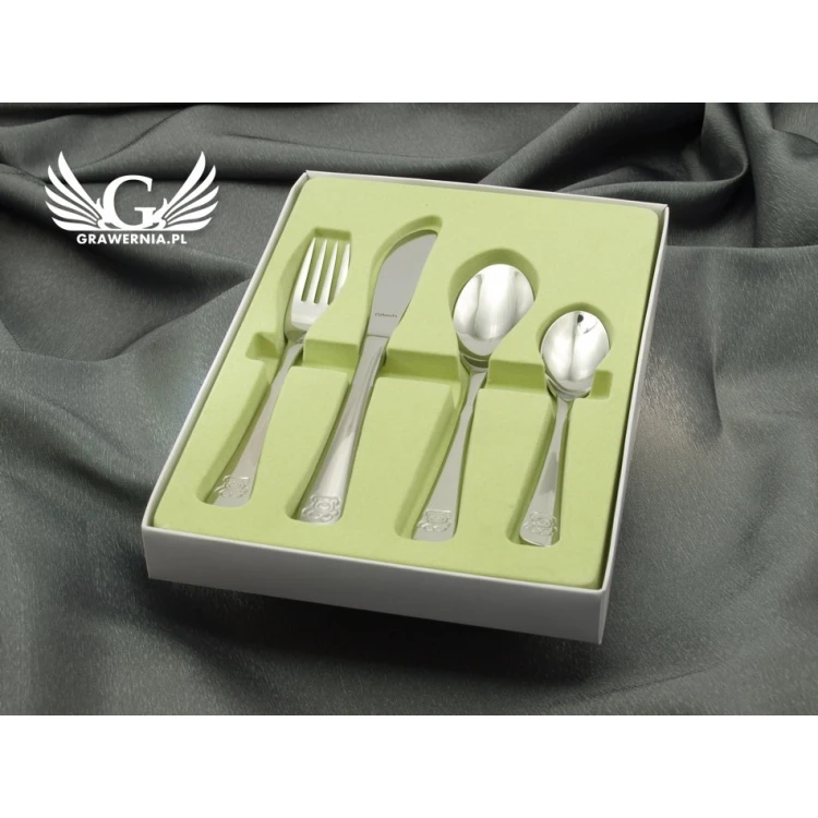 Amefa Teddy Bear Cutlery with Any Engraving - Exclusive 4-Piece Set for Children - ZSZ003