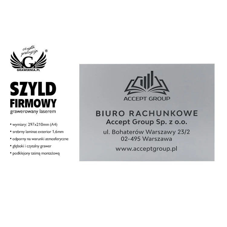 Engraved Company Plaque - Matte Silver Exterior - SZ126 - Size 297x210mm (A4)