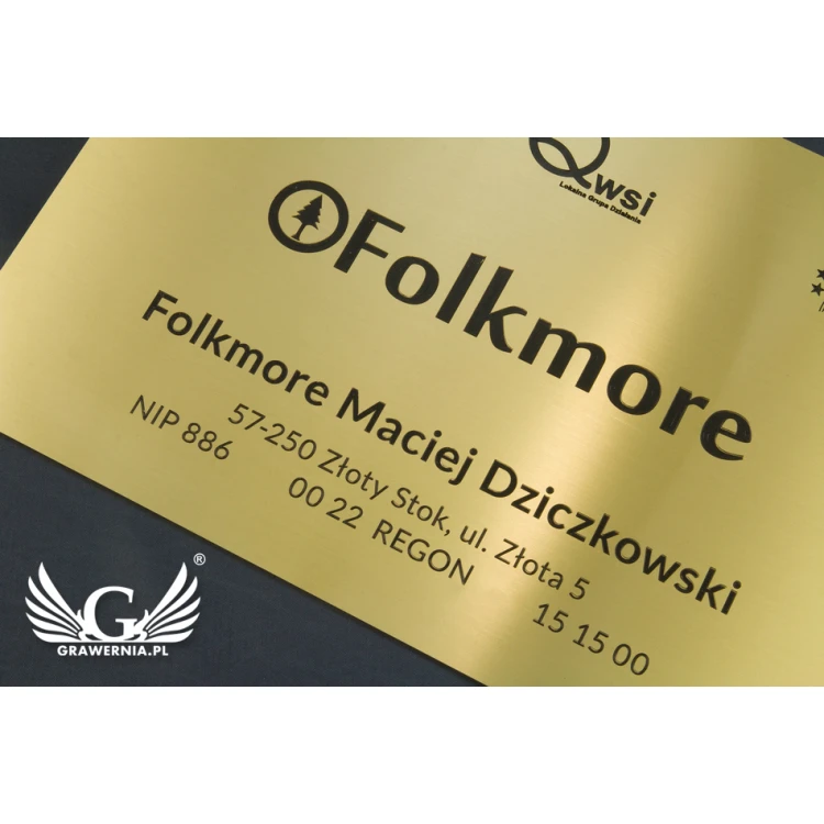 Company plaque - brushed and lacquered brass - blackened engraving - size 297x210 (A4)