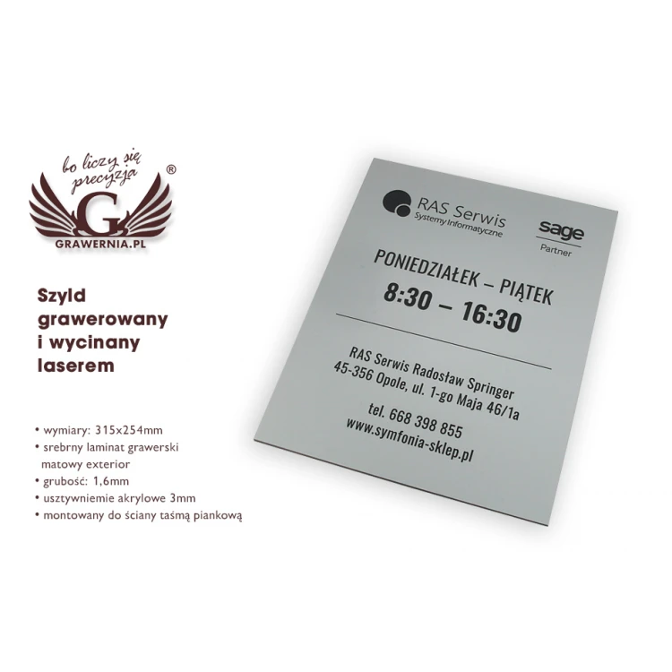 Company Sign - Silver Engraving Laminate Matte Exterior - SZ094 - Size 315x254mm