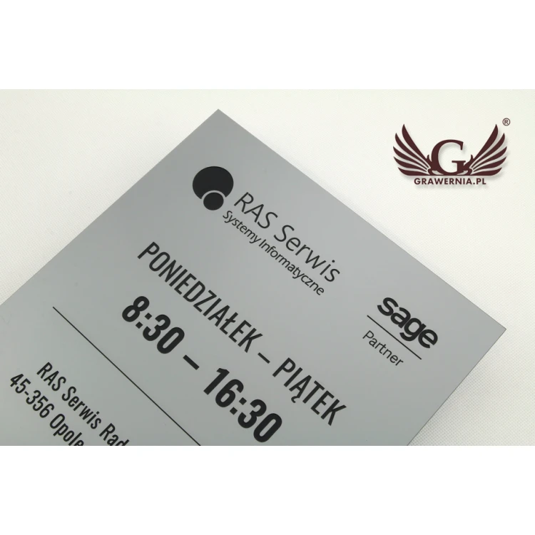 Company Sign - Silver Engraving Laminate Matte Exterior - SZ094 - Size 315x254mm