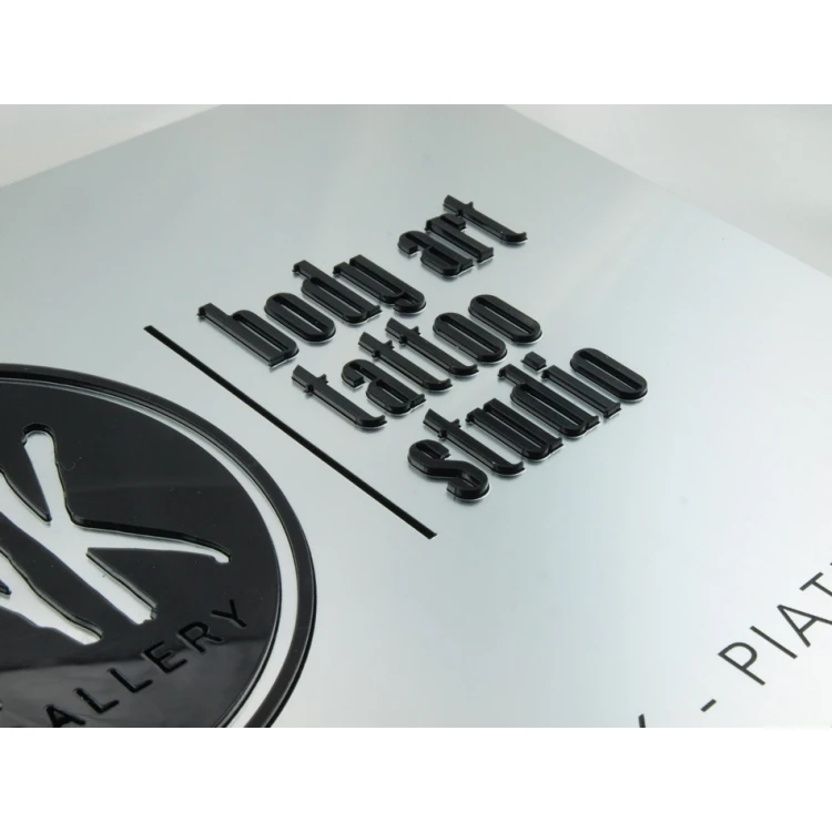 COMPANY SIGN with EMBOSSED LOGO and OPENING HOURS - silver - SZ061 - dimensions 315x254mm