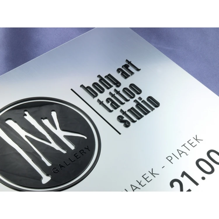 COMPANY SIGN with EMBOSSED LOGO and OPENING HOURS - silver - SZ061 - dimensions 315x254mm