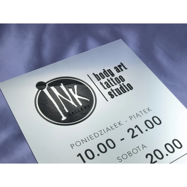 COMPANY SIGN with EMBOSSED LOGO and OPENING HOURS - silver - SZ061 - dimensions 315x254mm