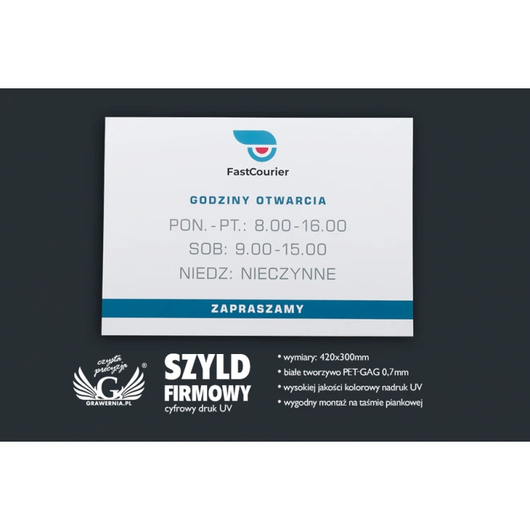 Company Signboard - size 420x300mm - white PVC material - SZ119