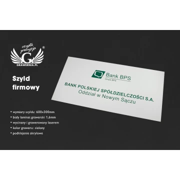 Company Signboard - size 600x300mm - white engraving laminate - SZ113