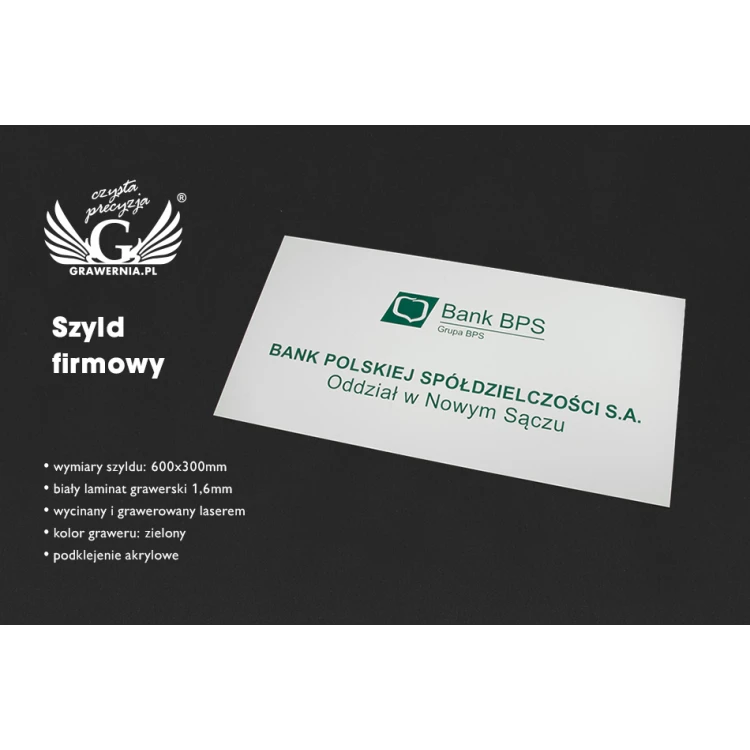 Company Signboard - size 600x300mm - white engraving laminate - SZ113
