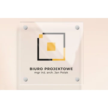 Company sign made of transparent plexi - UV print - dim. 192x192mm - SZ173