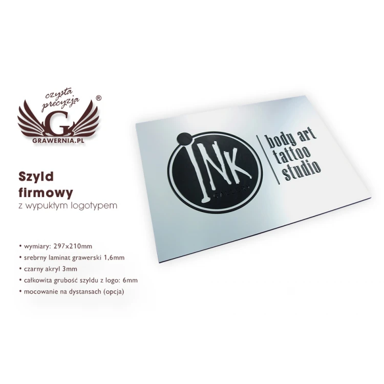 COMPANY SIGN with EMBOSSED LOGO - silver - SZ062 - dimensions 297x210mm (A4)