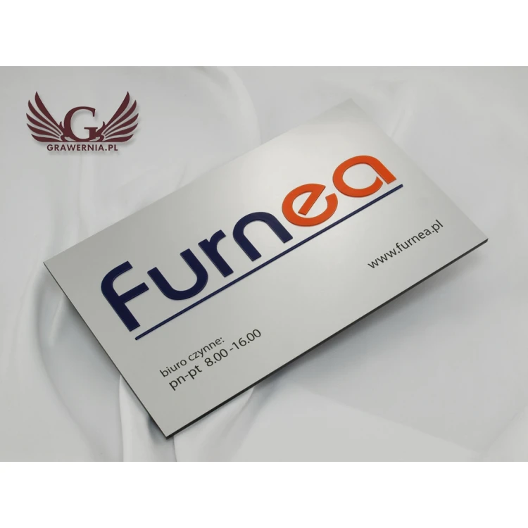 COMPANY SIGN with EMBOSSED LOGO - silver - SZ067 - dimensions 300x179mm