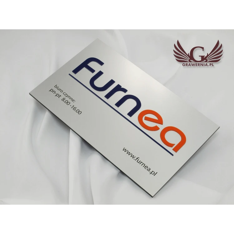COMPANY SIGN with EMBOSSED LOGO - silver - SZ067 - dimensions 300x179mm