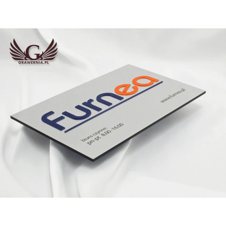 COMPANY SIGN with EMBOSSED LOGO - silver - SZ067 - dimensions 300x179mm