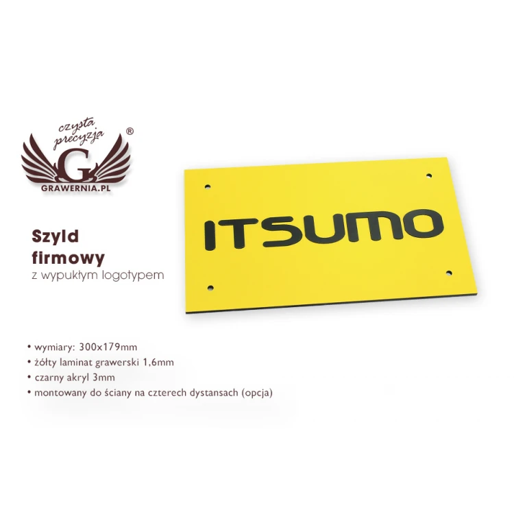 COMPANY SIGN with EMBOSSED LOGO - yellow - SZ068 - dimensions 300x179mm