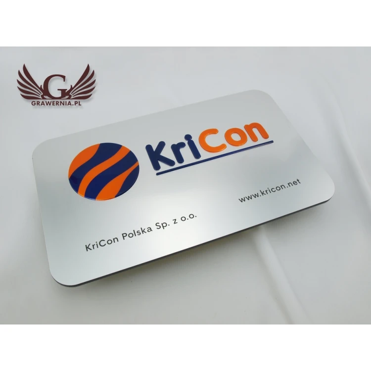 COMPANY SIGN with EMBOSSED LOGO - silver - SZ063 - dimensions 300x179mm