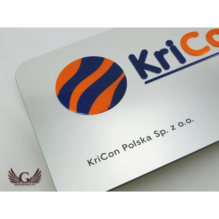 COMPANY SIGN with EMBOSSED LOGO - silver - SZ063 - dimensions 300x179mm